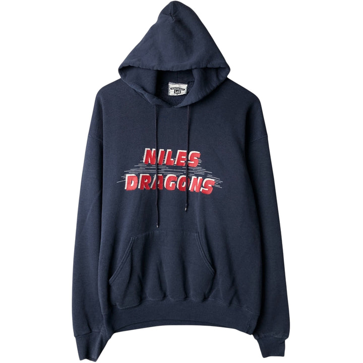 Vintage 90'S Lee Dragon Pattern Pullover Hoodie, Made in USA, Men's Size Medium cotton navy blue type Vintage Second Hand