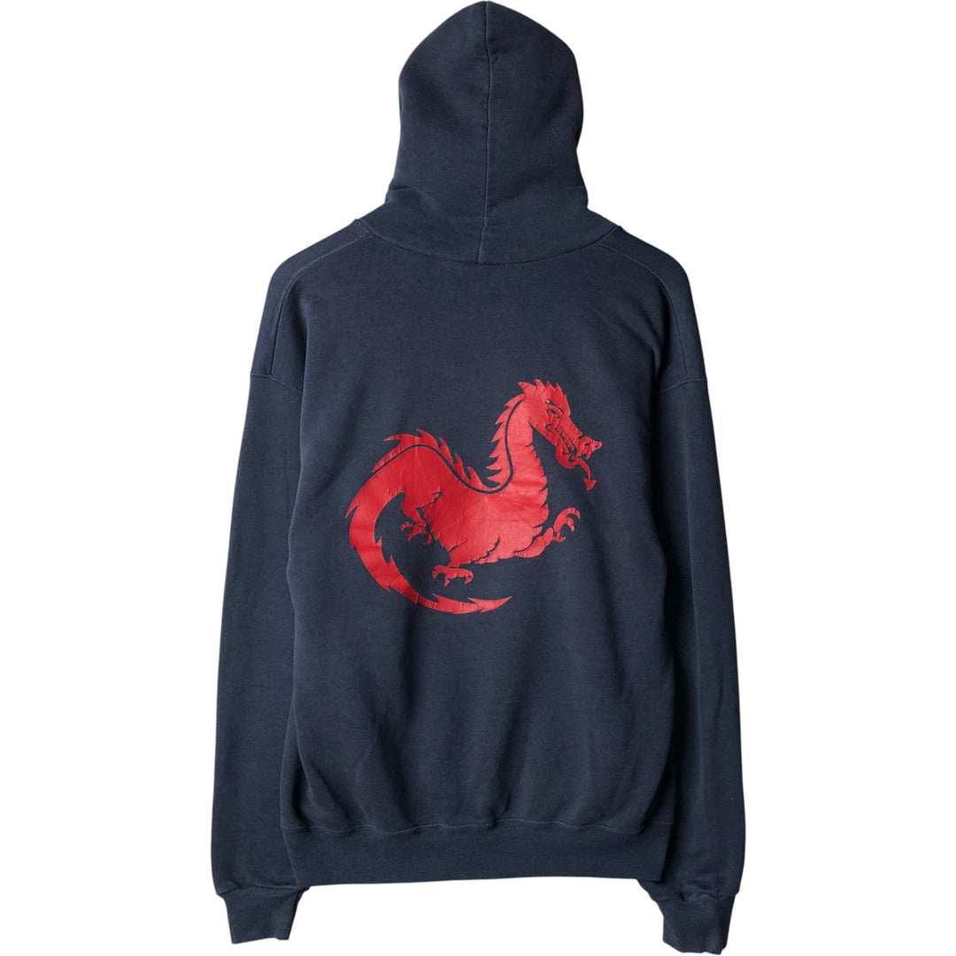 Vintage 90'S Lee Dragon Pattern Pullover Hoodie, Made in USA, Men's Size Medium cotton navy blue type Vintage Second Hand