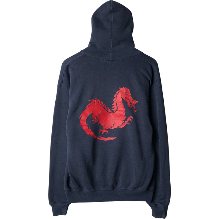 Vintage 90'S Lee Dragon Pattern Pullover Hoodie, Made in USA, Men's Size Medium cotton navy blue type Vintage Second Hand