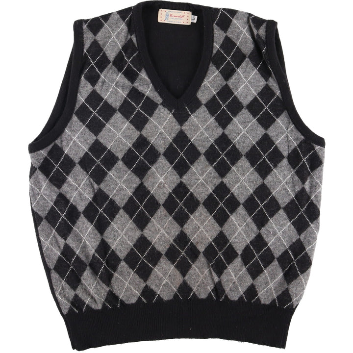 Vintage Briardiff Diamond Pattern V-Neck Acrylic Knit Vest, Made in the USA, Men's Size L acrylic black type Vintage Second Hand