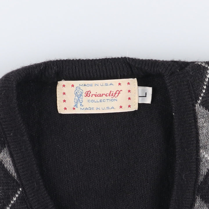Vintage Briardiff Diamond Pattern V-Neck Acrylic Knit Vest, Made in the USA, Men's Size L acrylic black type Vintage Second Hand
