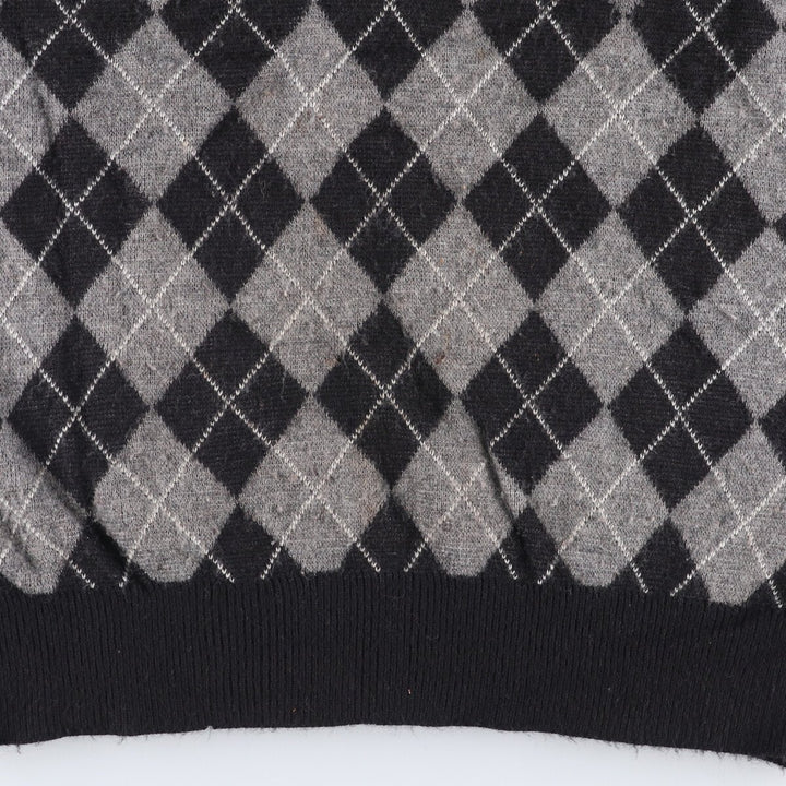 Vintage Briardiff Diamond Pattern V-Neck Acrylic Knit Vest, Made in the USA, Men's Size L acrylic black type Vintage Second Hand