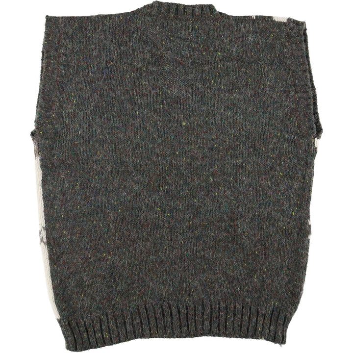 KETCH Diamond Pattern Colored Nep V-Neck Acrylic Knit Vest, Men's Size L acrylic gray type Vintage Second Hand