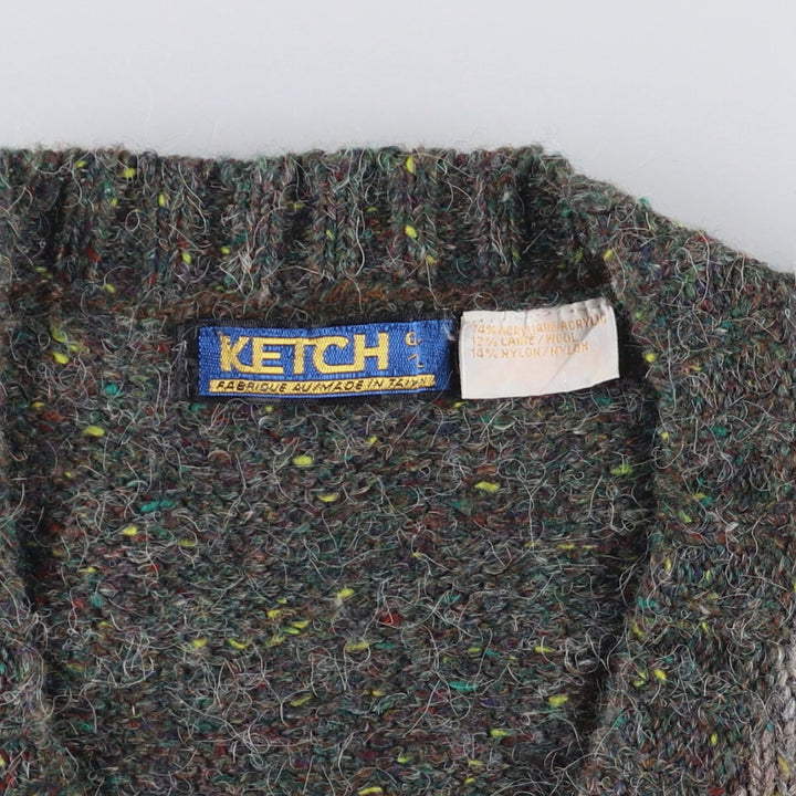 KETCH Diamond Pattern Colored Nep V-Neck Acrylic Knit Vest, Men's Size L acrylic gray type Vintage Second Hand