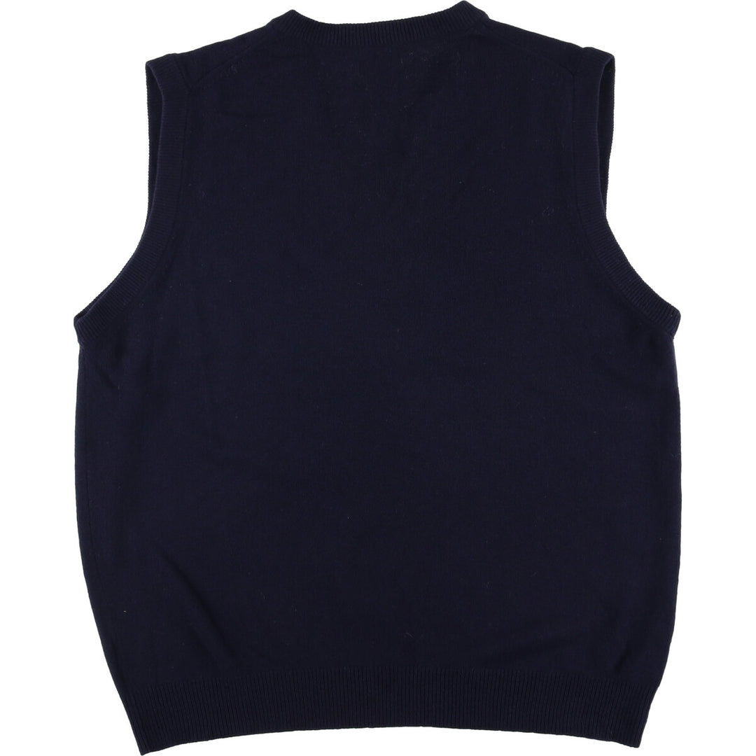90s-00'S LLBean V-neck wool knit vest, men's size XL Lamb wool navy blue type Vintage Second Hand