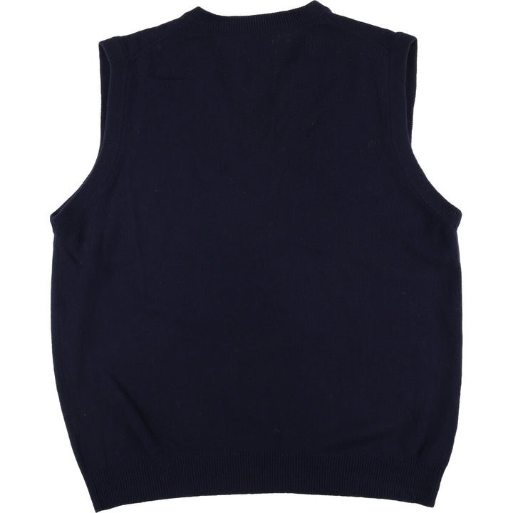 90s-00'S LLBean V-neck wool knit vest, men's size XL Lamb wool navy blue type Vintage Second Hand