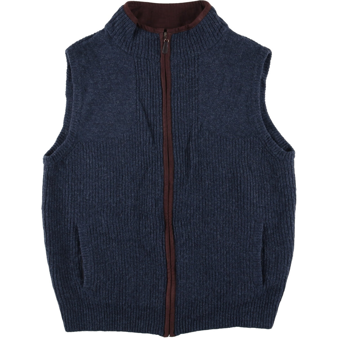 90s-00'S LLBean Open-Front Wool Knit Vest, Men's Size L Lamb wool navy blue type Vintage Second Hand