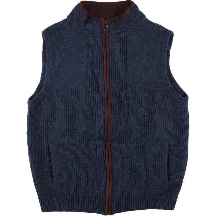 90s-00'S LLBean Open-Front Wool Knit Vest, Men's Size L Lamb wool navy blue type Vintage Second Hand