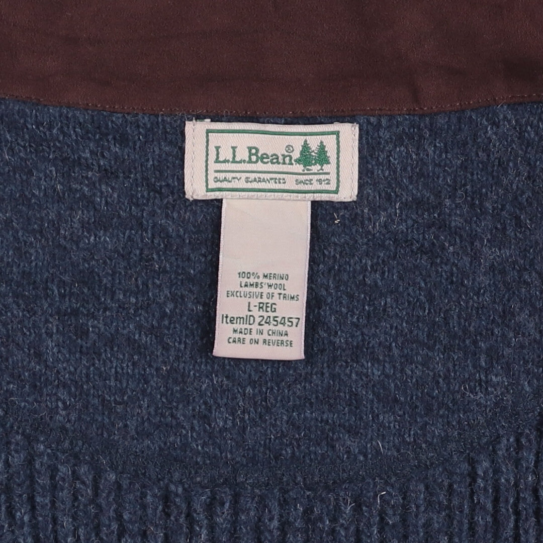 90s-00'S LLBean Open-Front Wool Knit Vest, Men's Size L Lamb wool navy blue type Vintage Second Hand