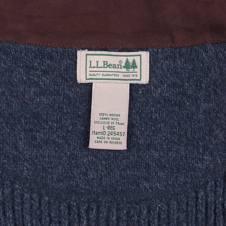 90s-00'S LLBean Open-Front Wool Knit Vest, Men's Size L Lamb wool navy blue type Vintage Second Hand