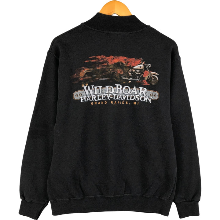 2000'S Harley-Davidson Fire Pattern Full-Zip Sweatshirt, Men's Size Medium cotton black type Vintage Second Hand