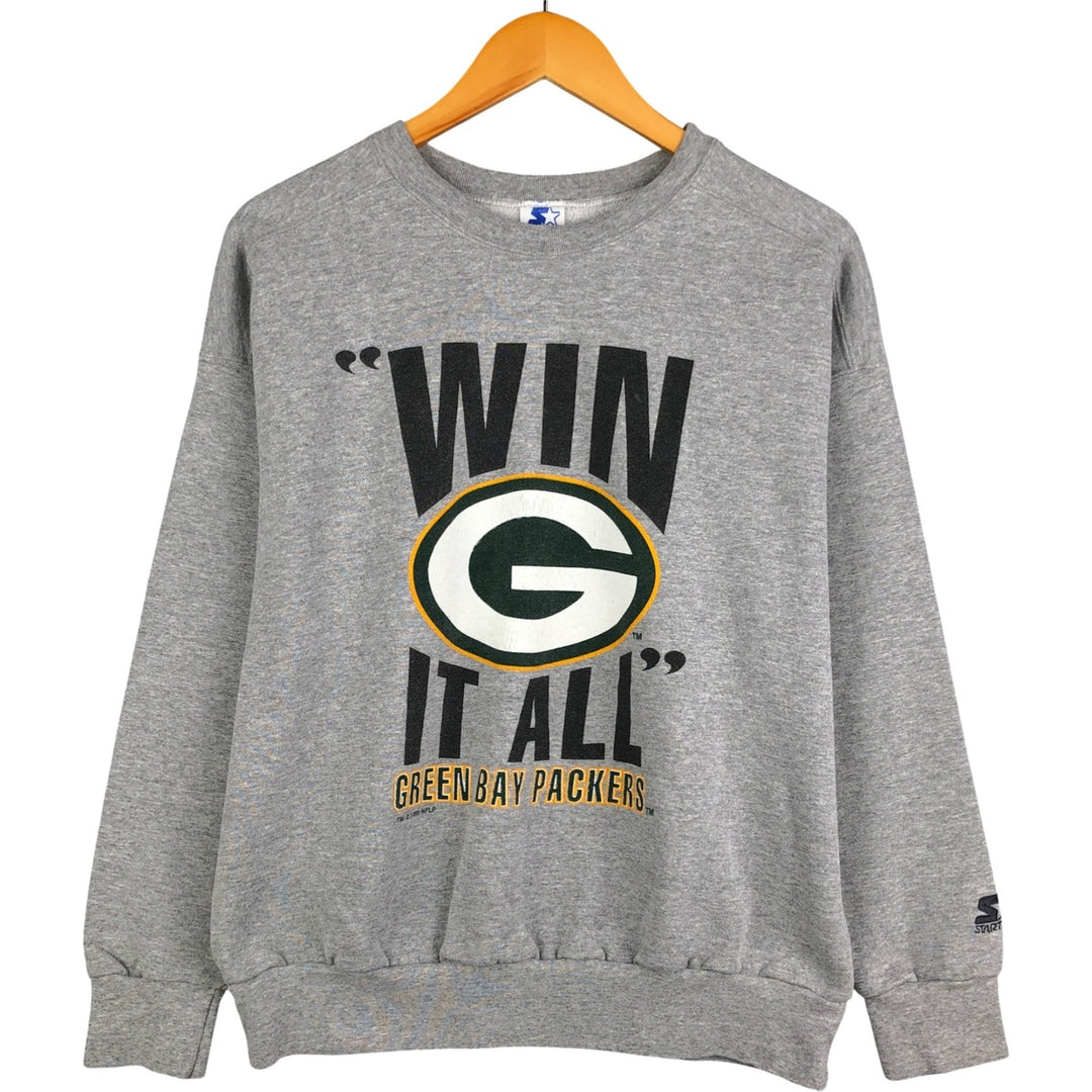 90'S Starter NFL Green Bay Packers Printed Sweatshirt, Made in USA, Men's Size L cotton gray type Vintage Second Hand