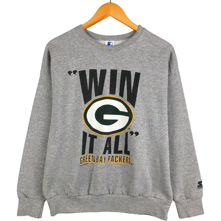 90'S Starter NFL Green Bay Packers Printed Sweatshirt, Made in USA, Men's Size L cotton gray type Vintage Second Hand