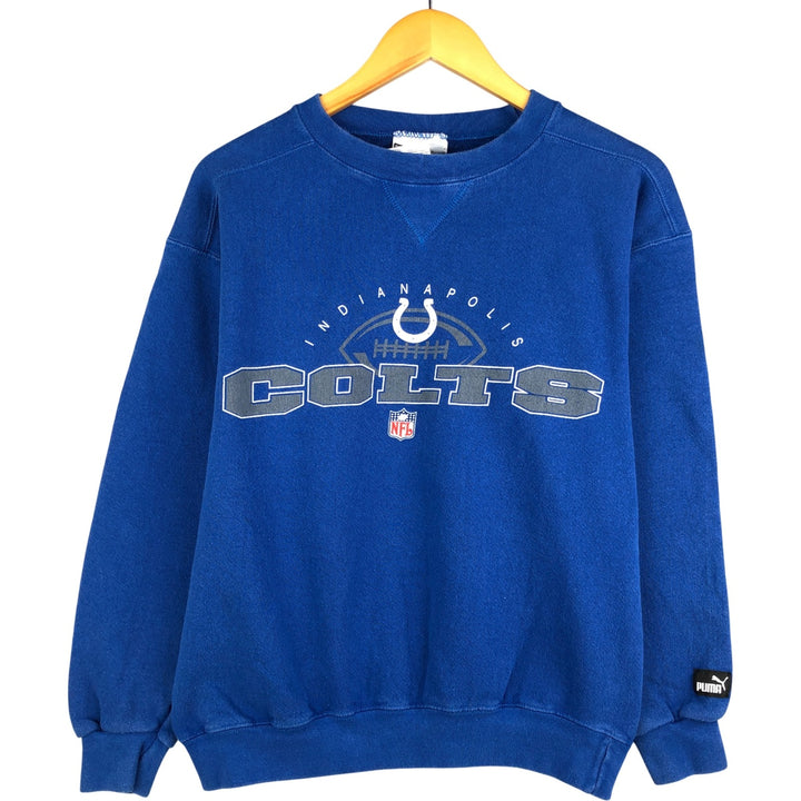 90s-00'S Puma NFL Indianapolis Colts Print Sweatshirt, Made in USA, Men's Size Medium cotton blue type Vintage Second Hand