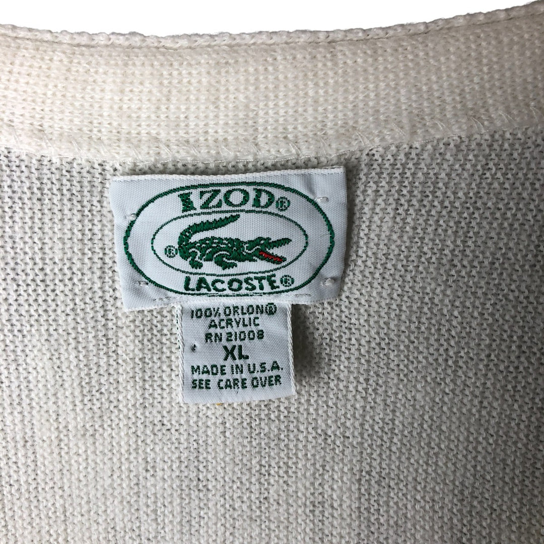 80s-90'S Lacoste IZOD Acrylic Knit Cardigan Made in USA Men's XL Vintage Oron Acrylic pale white type Vintage Second Hand