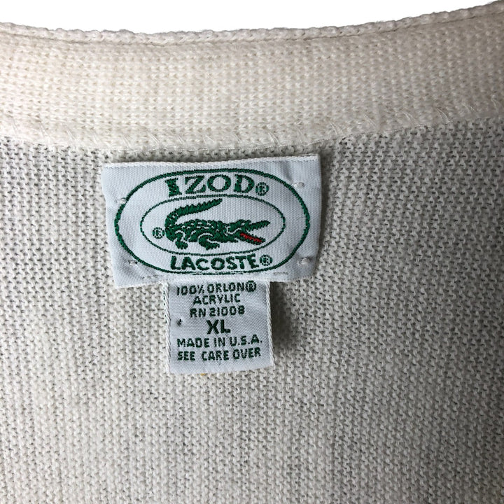 80s-90'S Lacoste IZOD Acrylic Knit Cardigan Made in USA Men's XL Vintage Oron Acrylic pale white type Vintage Second Hand