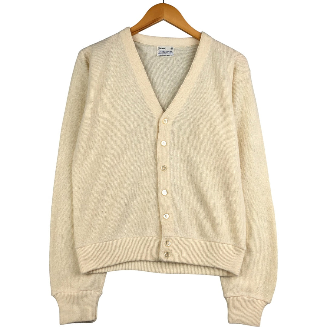 Vintage 60s-70'S Sears SPORTSWEAR acrylic knit cardigan, made in the USA, size M, men's Oron Acrylic unbleached Vintage Second Hand