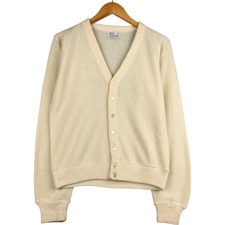Vintage 60s-70'S Sears SPORTSWEAR acrylic knit cardigan, made in the USA, size M, men's Oron Acrylic unbleached Vintage Second Hand