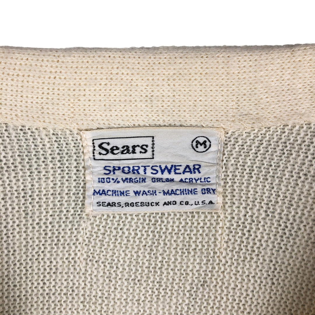 Vintage 60s-70'S Sears SPORTSWEAR acrylic knit cardigan, made in the USA, size M, men's Oron Acrylic unbleached Vintage Second Hand