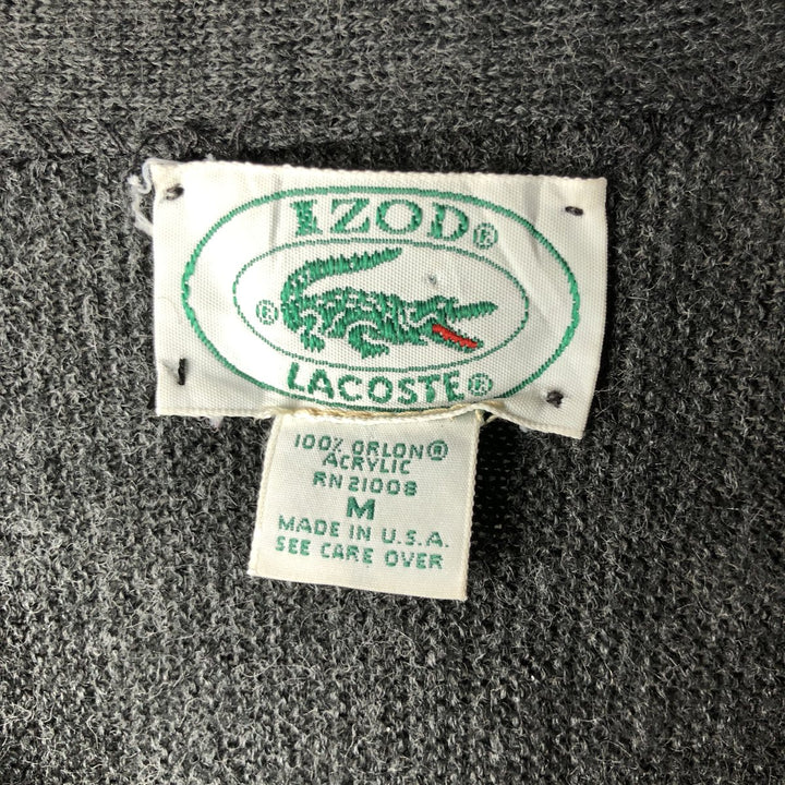 Vintage 90'S Lacoste IZOD acrylic knit cardigan, made in the USA, size M, men's acrylic Charcoal Vintage Second Hand