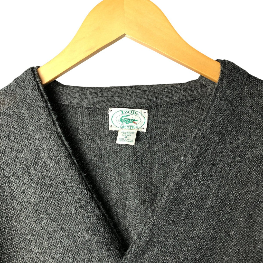 Vintage 90'S Lacoste IZOD acrylic knit cardigan, made in the USA, size M, men's acrylic Charcoal Vintage Second Hand