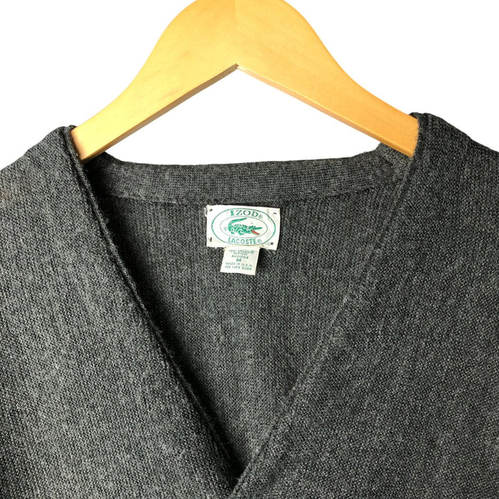 Vintage 90'S Lacoste IZOD acrylic knit cardigan, made in the USA, size M, men's acrylic Charcoal Vintage Second Hand
