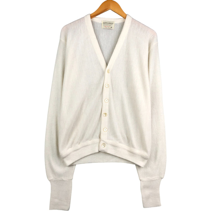 70'S JEFFLINKS Acrylic Knit Cardigan Made in USA Men's M Size Vintage Oron Acrylic unbleached Vintage Second Hand