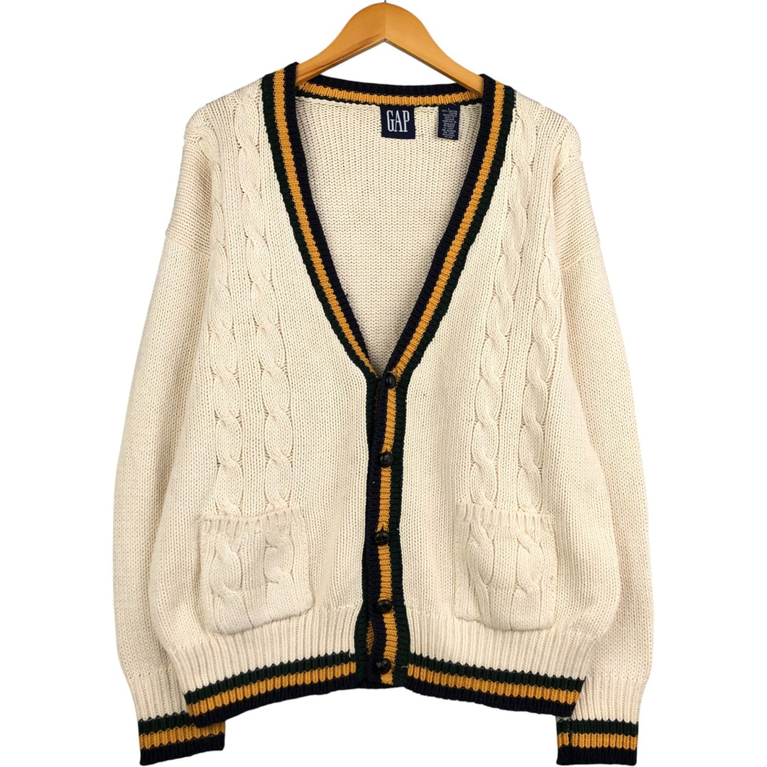 90'S GAP Old Gap Cable Knit Cotton Cardigan, Men's Size L, Vintage cotton unbleached Vintage Second Hand