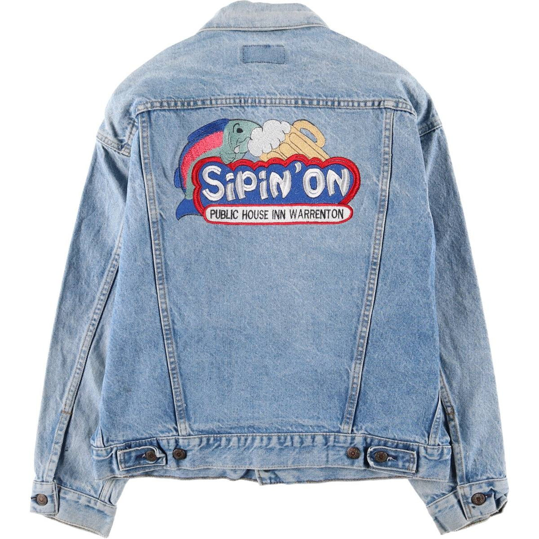 Vintage 90'S Levi's 70507-0214 Fish Print Denim Jacket, Made in USA, Men's Size Medium cotton blue type Vintage Second Hand