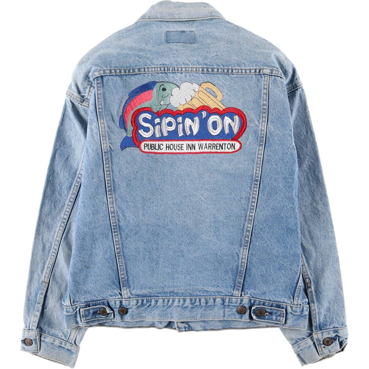 Vintage 90'S Levi's 70507-0214 Fish Print Denim Jacket, Made in USA, Men's Size Medium cotton blue type Vintage Second Hand