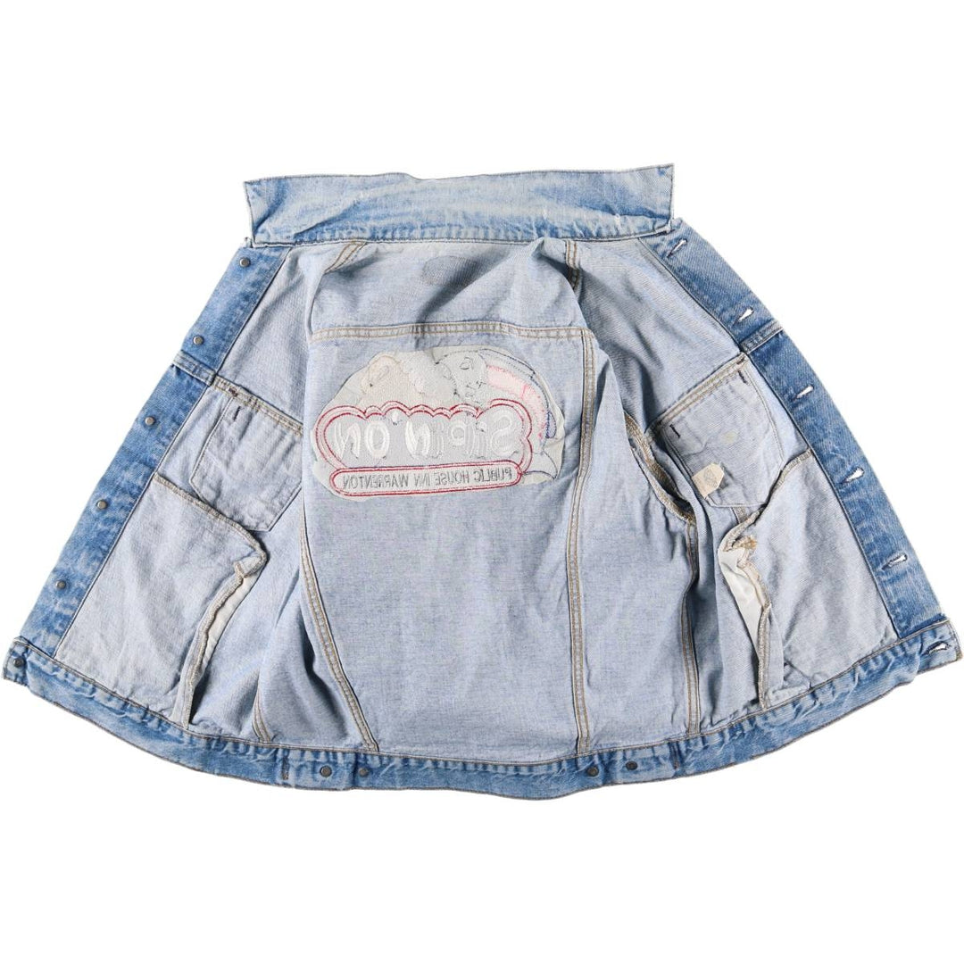 Vintage 90'S Levi's 70507-0214 Fish Print Denim Jacket, Made in USA, Men's Size Medium cotton blue type Vintage Second Hand