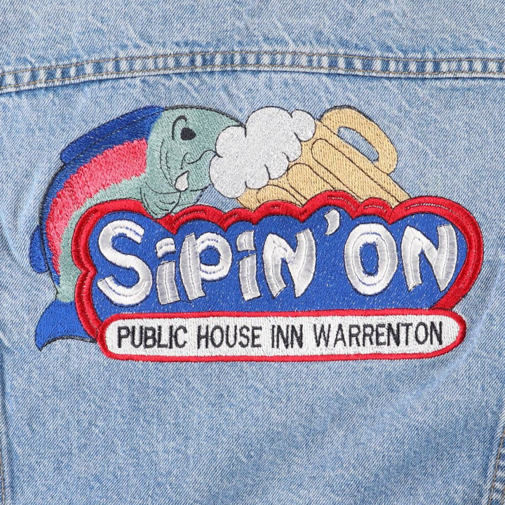 Vintage 90'S Levi's 70507-0214 Fish Print Denim Jacket, Made in USA, Men's Size Medium cotton blue type Vintage Second Hand