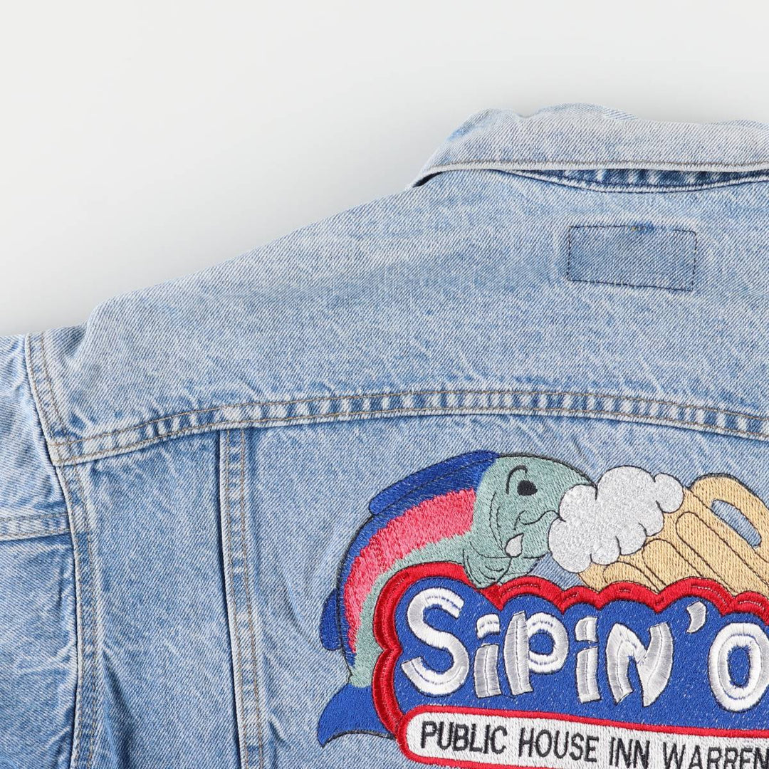 Vintage 90'S Levi's 70507-0214 Fish Print Denim Jacket, Made in USA, Men's Size Medium cotton blue type Vintage Second Hand