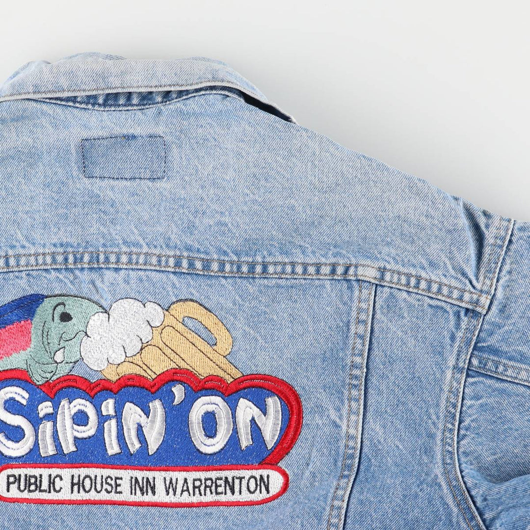 Vintage 90'S Levi's 70507-0214 Fish Print Denim Jacket, Made in USA, Men's Size Medium cotton blue type Vintage Second Hand