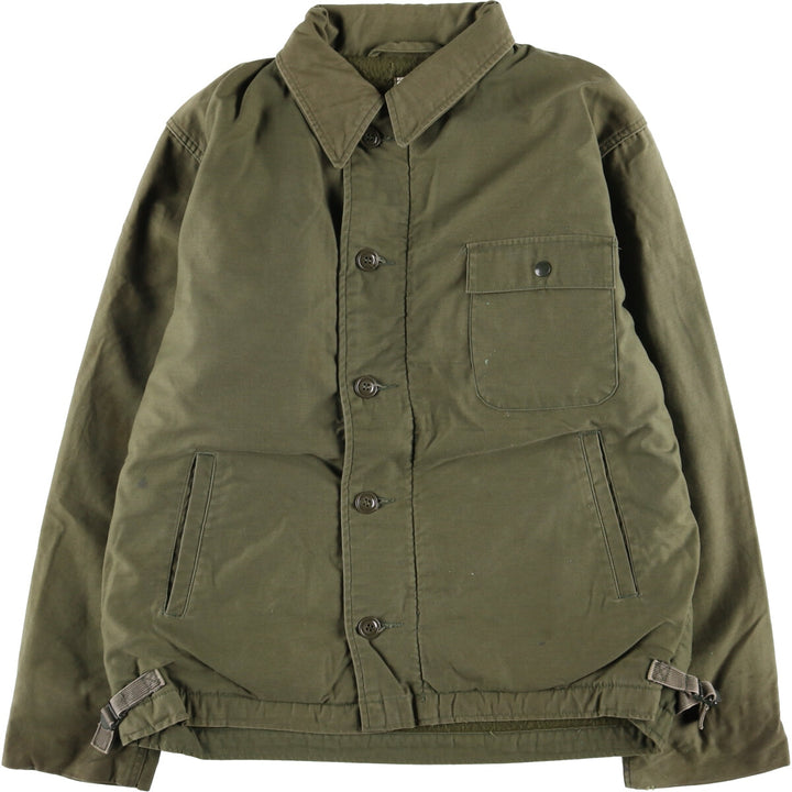Special Price: Authentic 1980'S US Navy A-2 Deck Jacket with Back Stencil, Made in USA, Size Large (42-44) Nylon Khaki type Vintage Second Hand