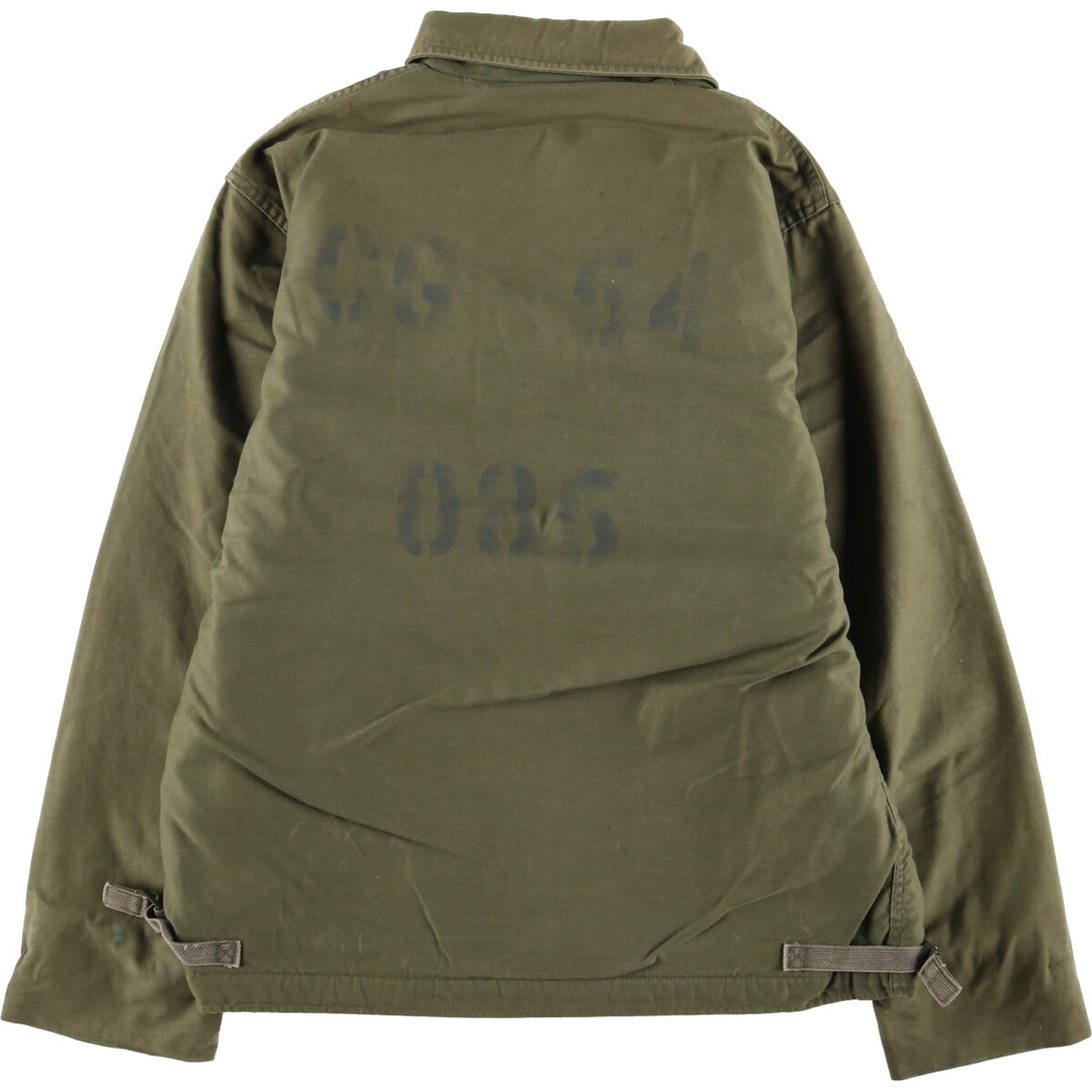 Special Price: Authentic 1980'S US Navy A-2 Deck Jacket with Back Stencil, Made in USA, Size Large (42-44) Nylon Khaki type Vintage Second Hand