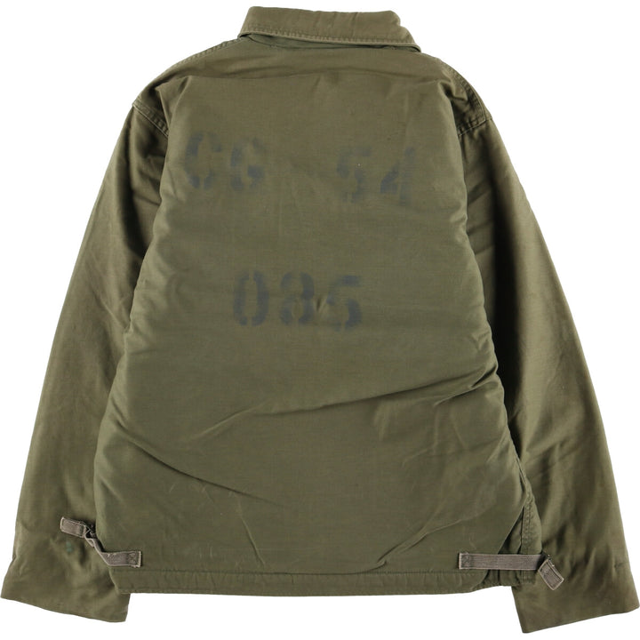 Special Price: Authentic 1980'S US Navy A-2 Deck Jacket with Back Stencil, Made in USA, Size Large (42-44) Nylon Khaki type Vintage Second Hand