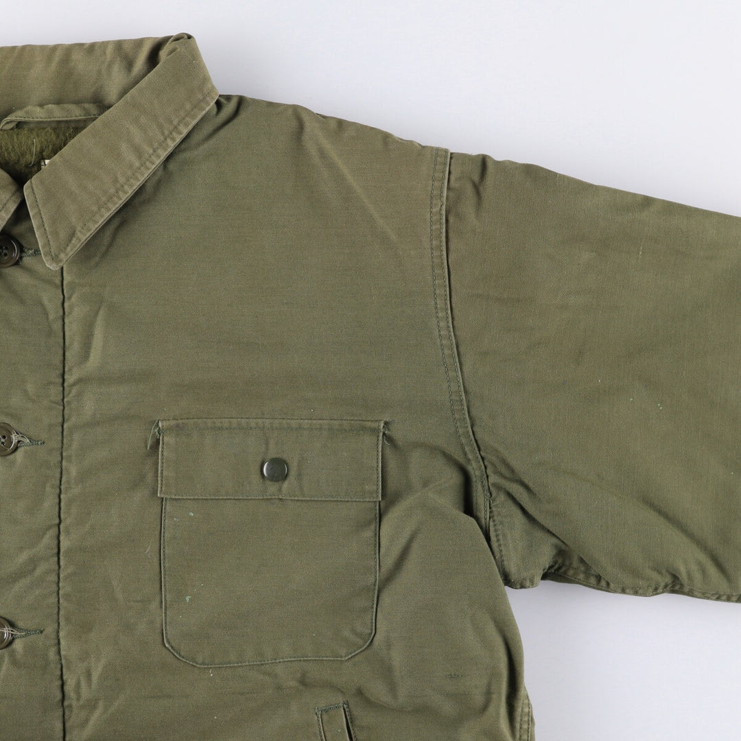 Special Price: Authentic 1980'S US Navy A-2 Deck Jacket with Back Stencil, Made in USA, Size Large (42-44) Nylon Khaki type Vintage Second Hand