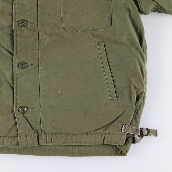 Special Price: Authentic 1980'S US Navy A-2 Deck Jacket with Back Stencil, Made in USA, Size Large (42-44) Nylon Khaki type Vintage Second Hand