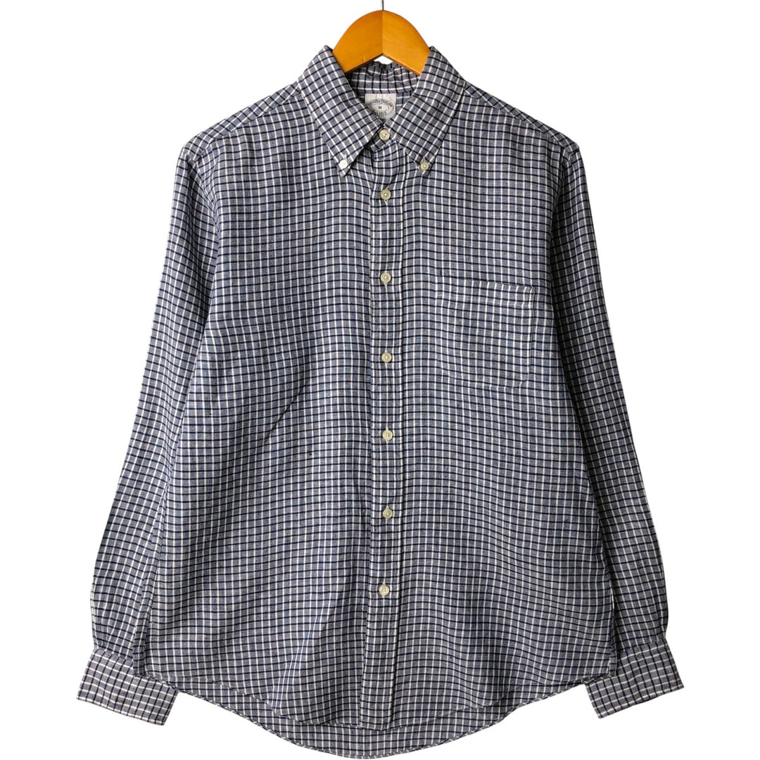 Brooks Brothers Est.1818 Check Pattern Long Sleeve Linen Button Down Shirt Men's M linen navy blue type Vintage Second Hand