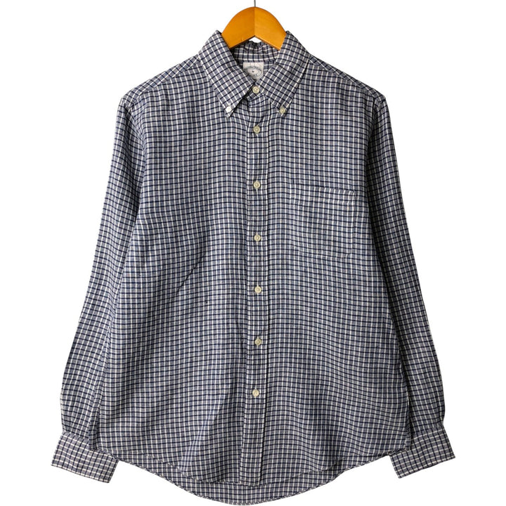 Brooks Brothers Est.1818 Check Pattern Long Sleeve Linen Button Down Shirt Men's M linen navy blue type Vintage Second Hand