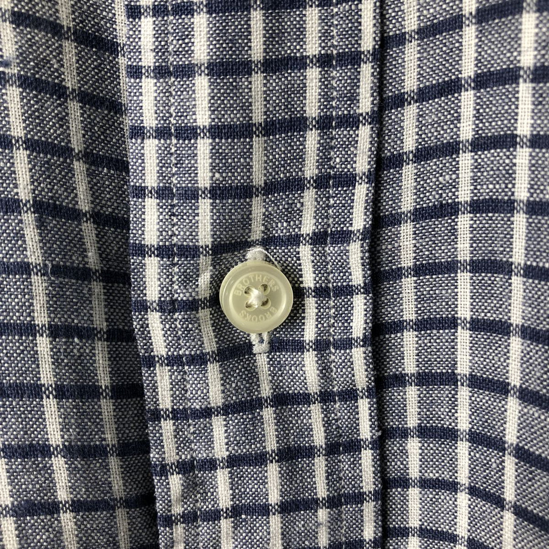 Brooks Brothers Est.1818 Check Pattern Long Sleeve Linen Button Down Shirt Men's M linen navy blue type Vintage Second Hand