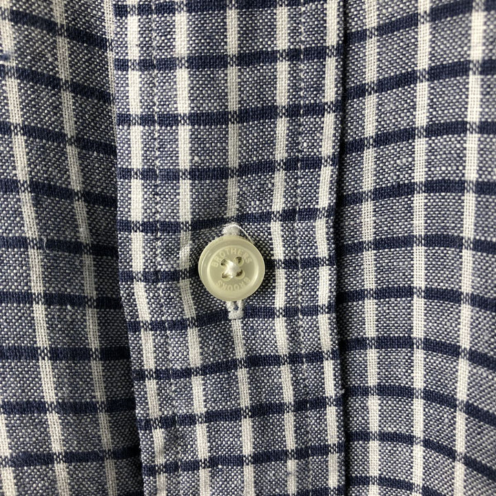 Brooks Brothers Est.1818 Check Pattern Long Sleeve Linen Button Down Shirt Men's M linen navy blue type Vintage Second Hand