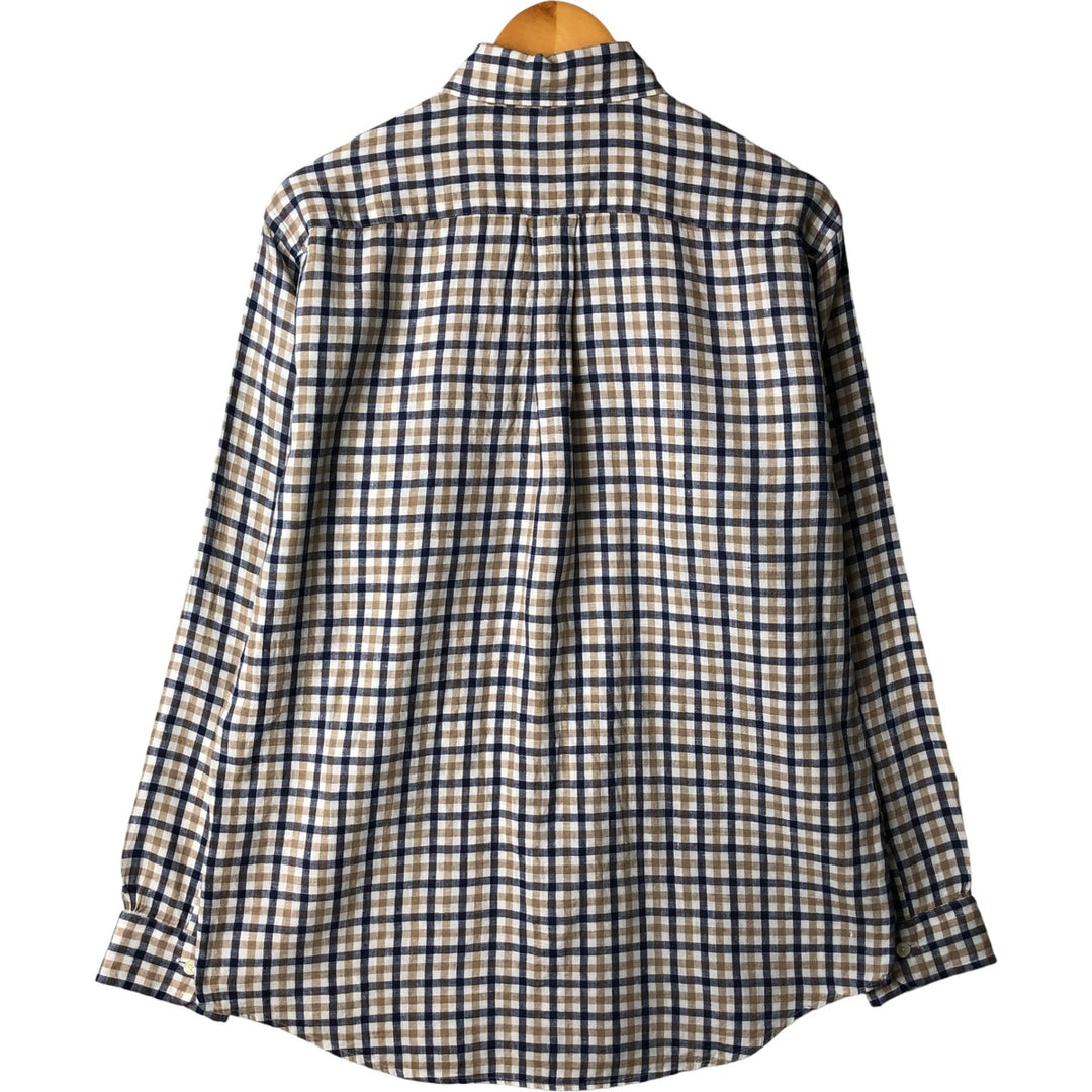 Brooks Brothers Est.1818 Check Pattern Long Sleeve Linen Button Down Shirt Men's M linen navy blue type Vintage Second Hand