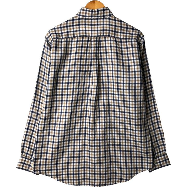 Brooks Brothers Est.1818 Check Pattern Long Sleeve Linen Button Down Shirt Men's M linen navy blue type Vintage Second Hand