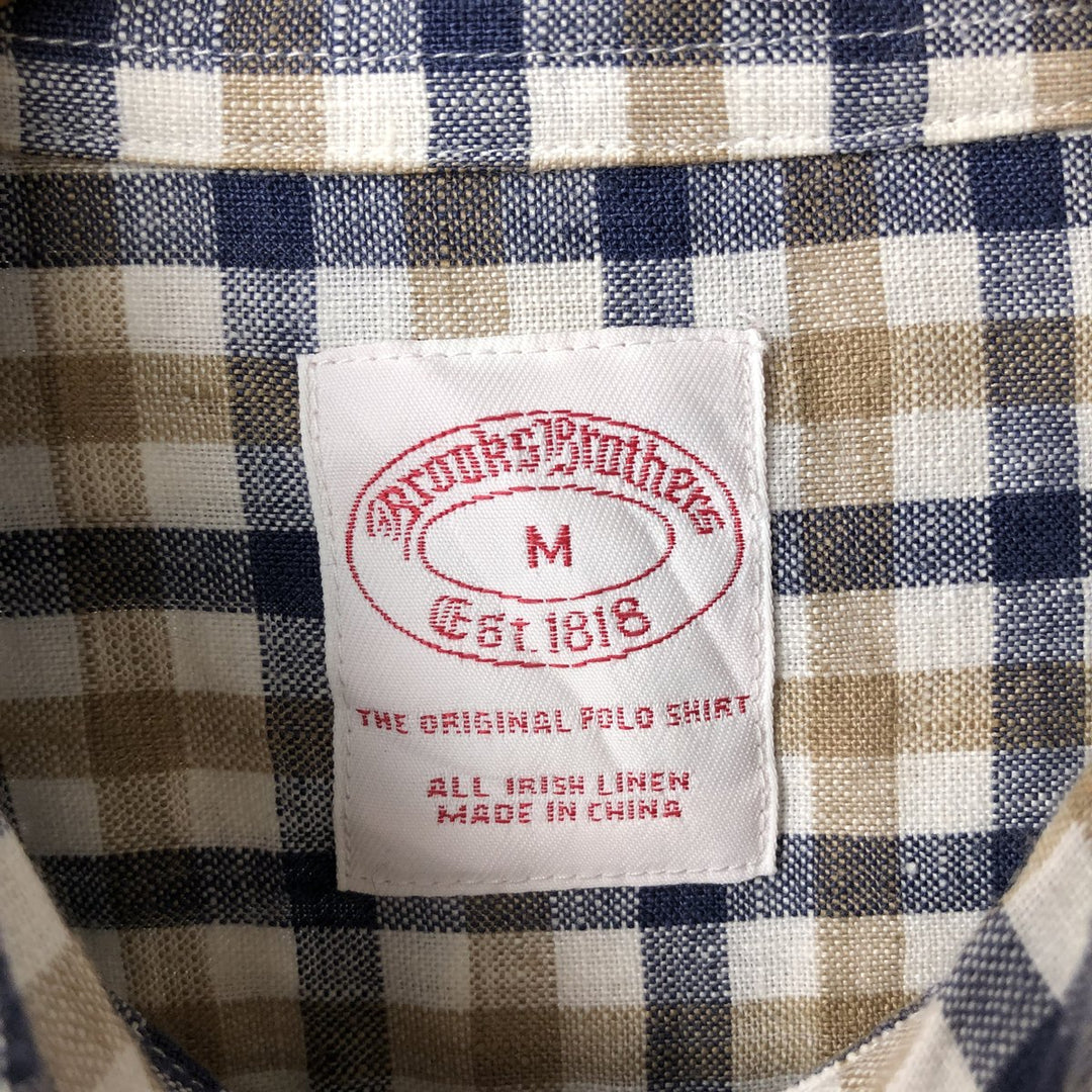 Brooks Brothers Est.1818 Check Pattern Long Sleeve Linen Button Down Shirt Men's M linen navy blue type Vintage Second Hand