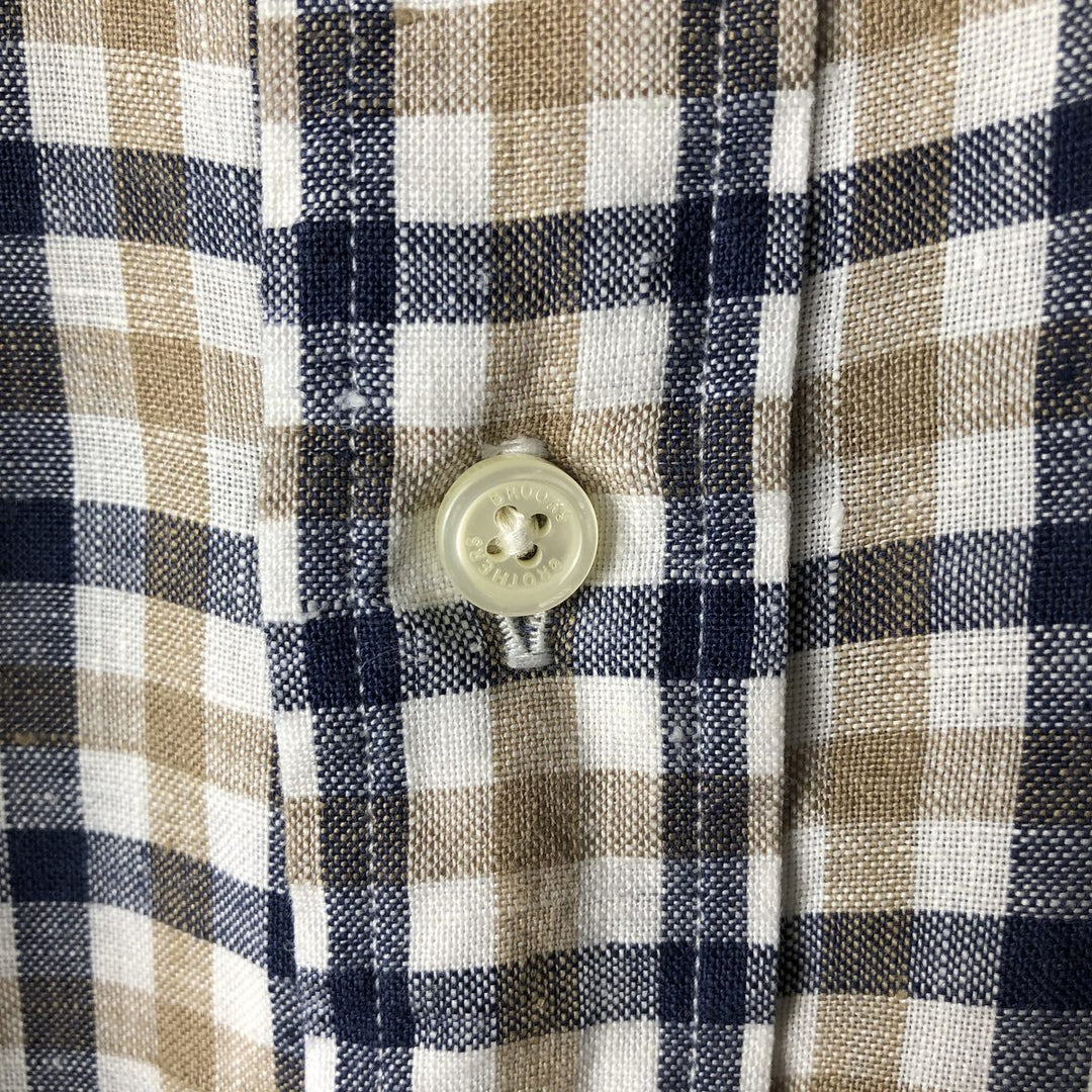 Brooks Brothers Est.1818 Check Pattern Long Sleeve Linen Button Down Shirt Men's M linen navy blue type Vintage Second Hand