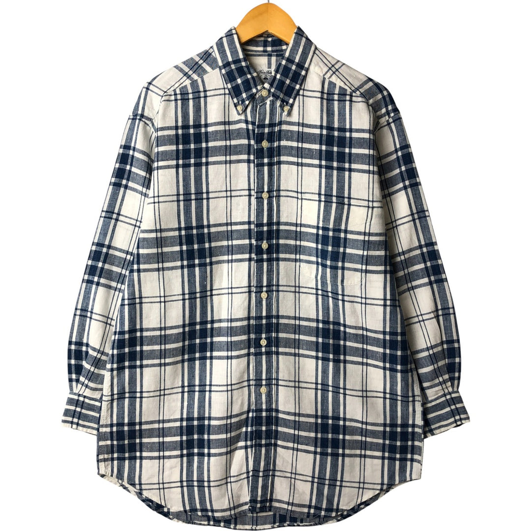 Brooks Brothers Est.1818 Check Pattern Long Sleeve Linen Button Down Shirt Men's M linen blue type Vintage Second Hand