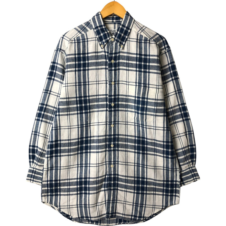 Brooks Brothers Est.1818 Check Pattern Long Sleeve Linen Button Down Shirt Men's M linen blue type Vintage Second Hand