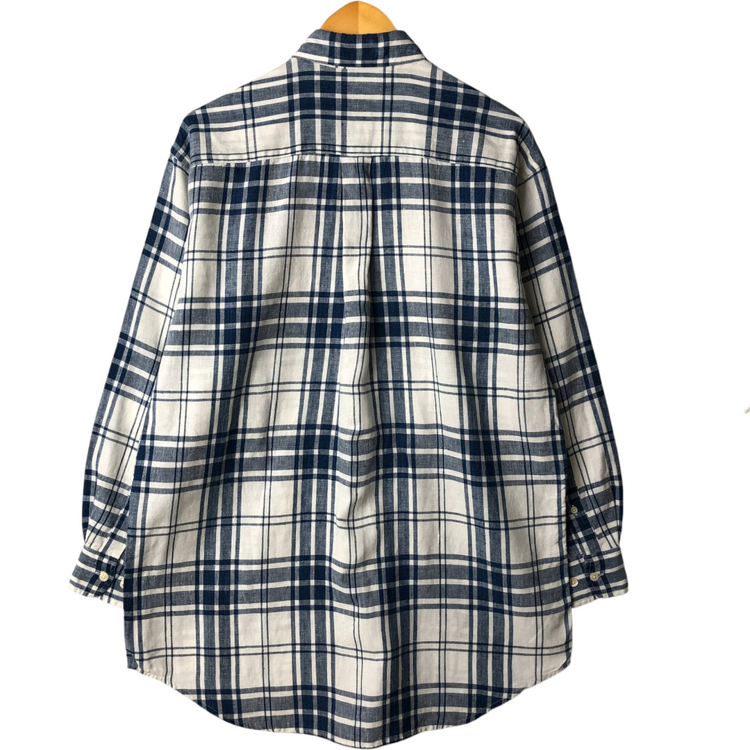 Brooks Brothers Est.1818 Check Pattern Long Sleeve Linen Button Down Shirt Men's M linen blue type Vintage Second Hand